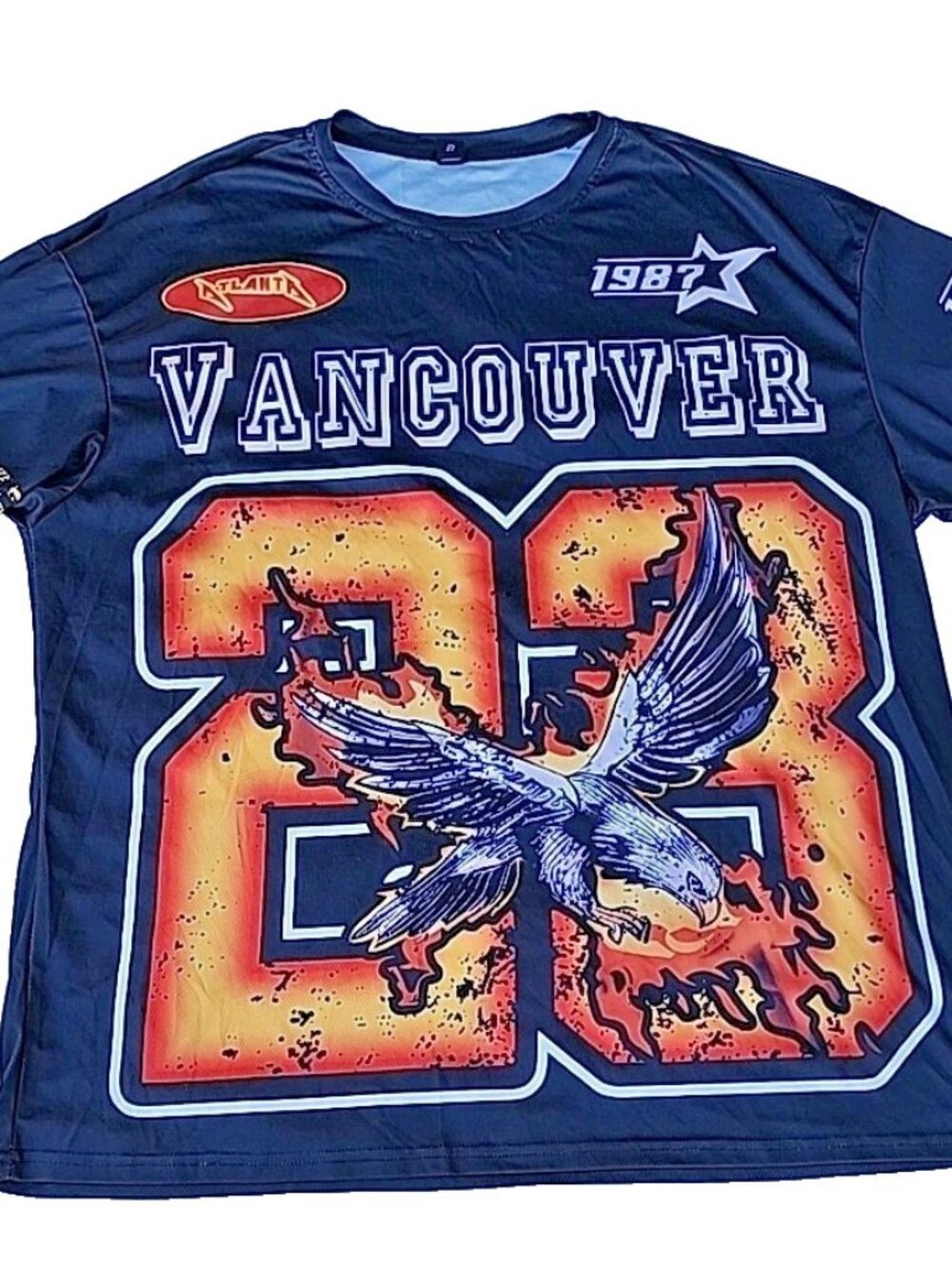 Vintage 1987 Romwe Vancouver Atlanta Graphic Print Black Jersey Shirt Sz XXL